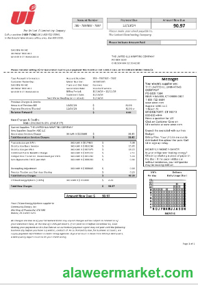 USA Connecticut The United Illuminating Company electricity business utility bill template in Word and PDF formats